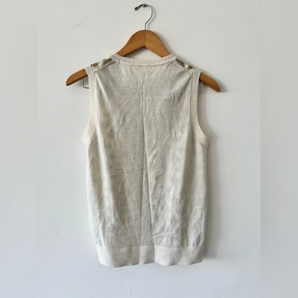 Tory Burch Silk Front Merino Wool Back Sleeveless Top, Fits like a small